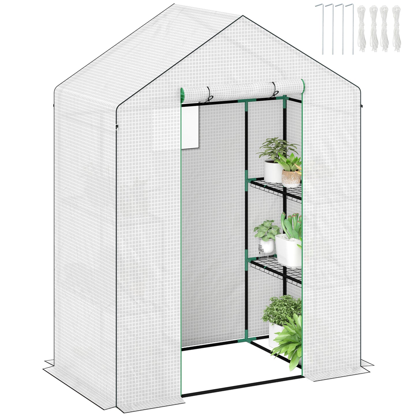 Photo of Outsunny 143 x 74cm Walk-In Greenhouse, with Shelves - White in White colour on a white background
