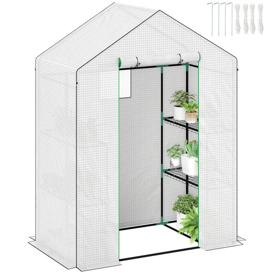 Photo of Outsunny 143 x 74cm Walk-In Greenhouse, with Shelves - White in White colour on a white background