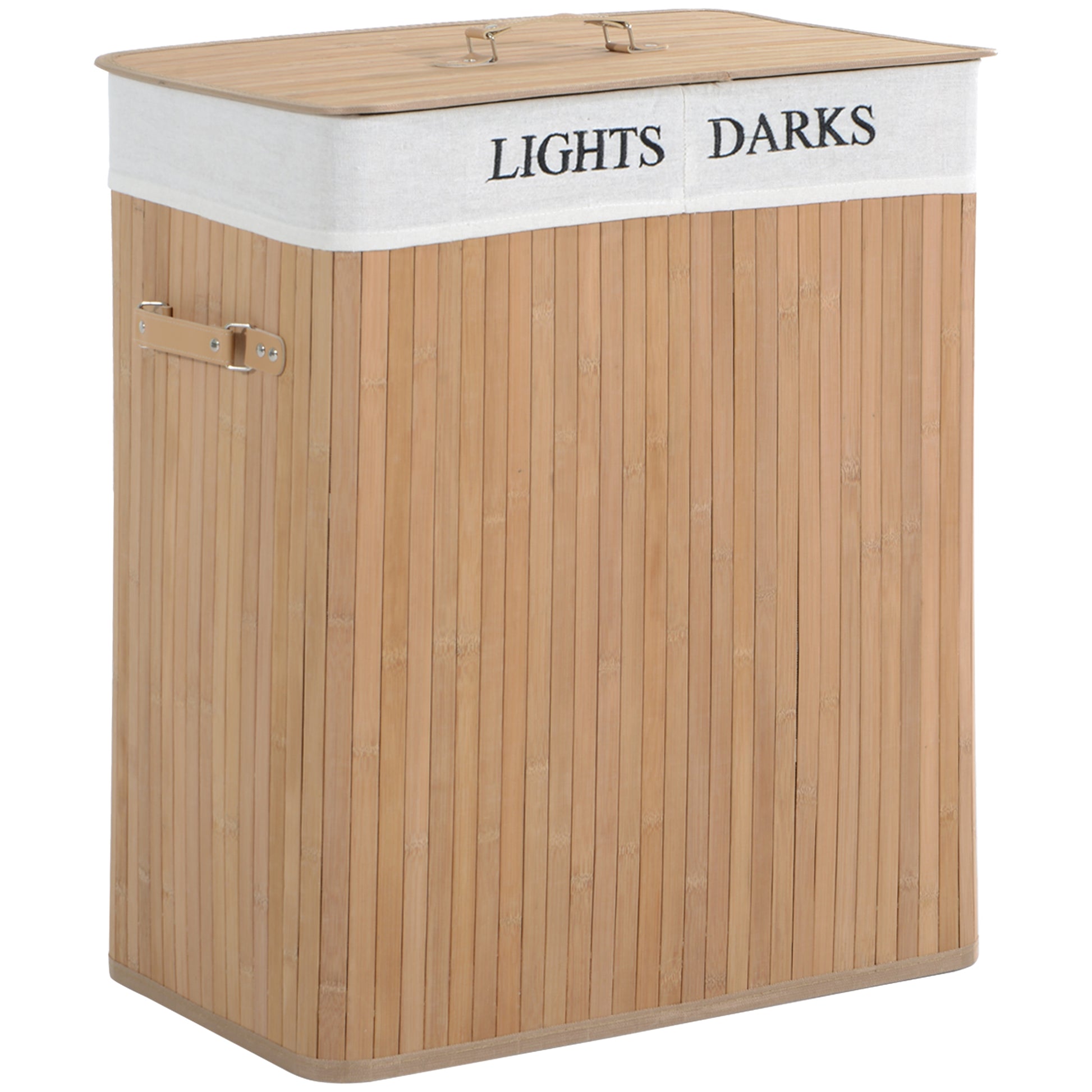 Photo of HOMCOM 100L Collapsible Natural Wood  Laundry Hamper Organizer Clothes Washing Basket Bin Storage Box w/Lid Removable Lining 52x32x63cm, Wood Color in Color colour on a white background