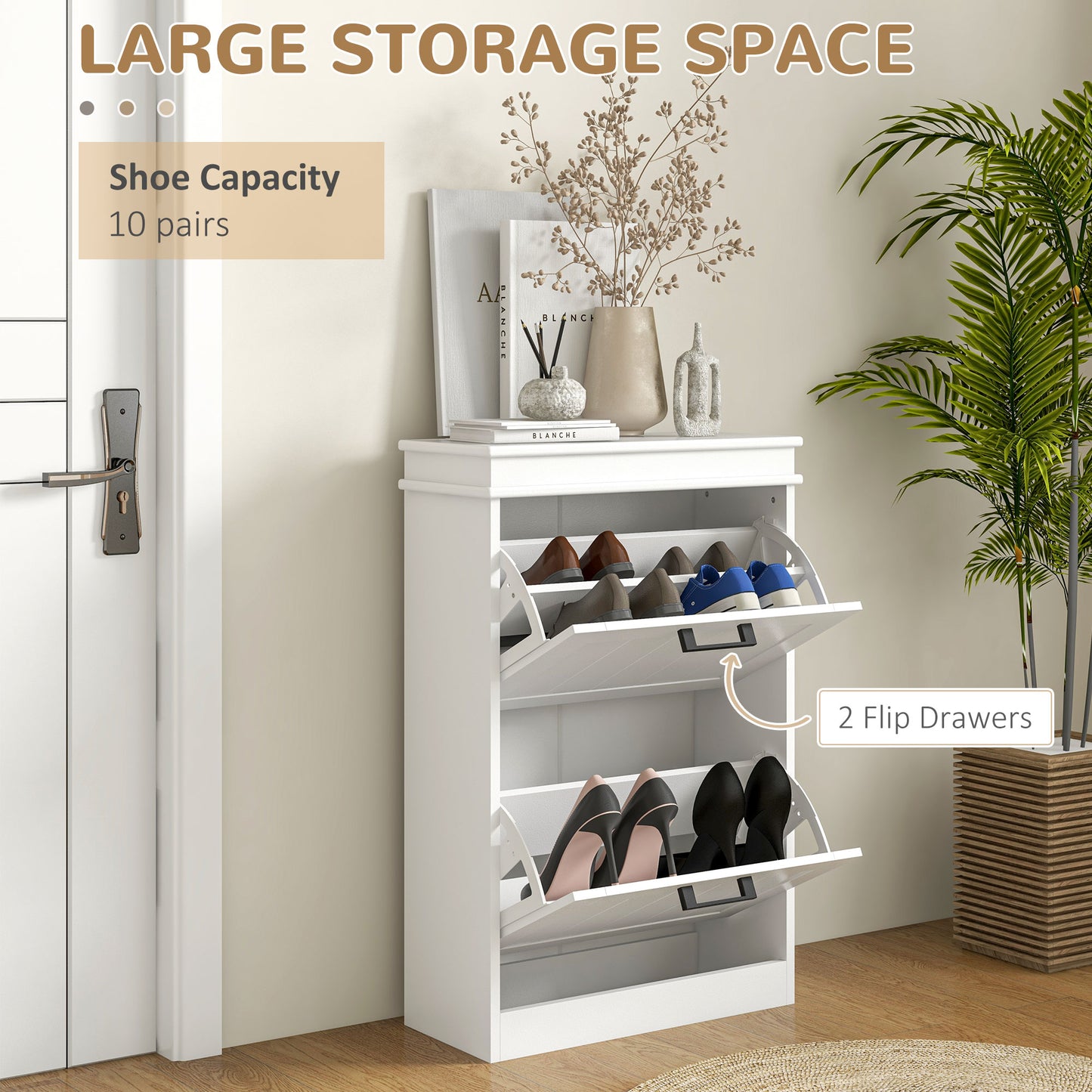 HOMCOM Two-Drawer Minimalistic 10-Shoe Cabinet - White
