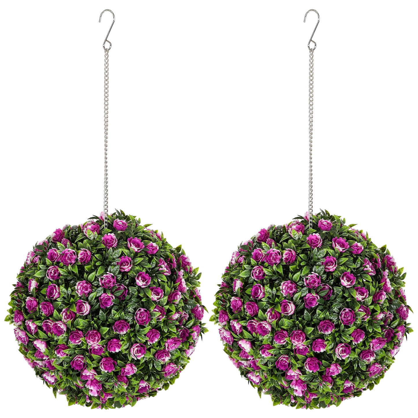 Photo of HOMCOM Set of 2 Decorative Artificial Plants, UV-protected Artificial Plant Topiary Rose Balls, Fake Plants for Home Indoor outdoor Decor, 28cm, Purple in Purple colour on a white background