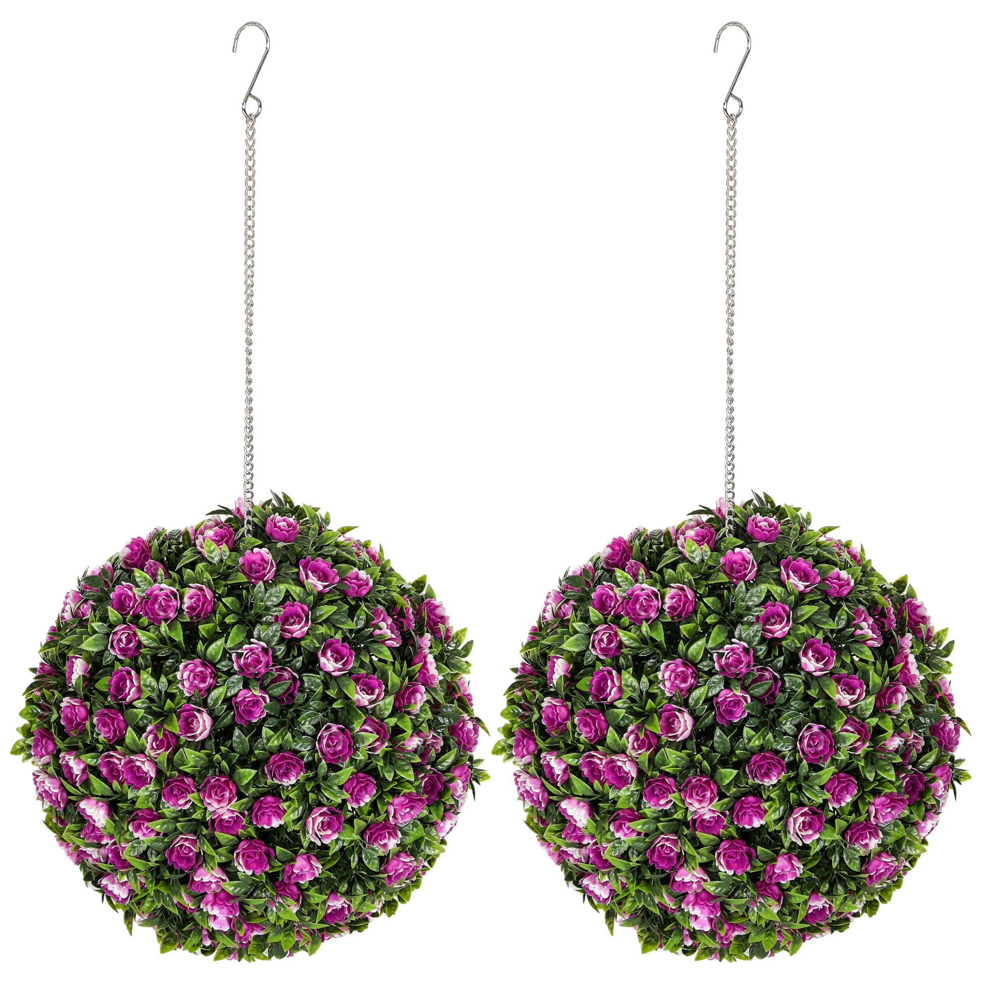 Photo of HOMCOM Set of 2 Decorative Artificial Plants, UV-protected Artificial Plant Topiary Rose Balls, Fake Plants for Home Indoor outdoor Decor, 28cm, Purple in Purple colour on a white background