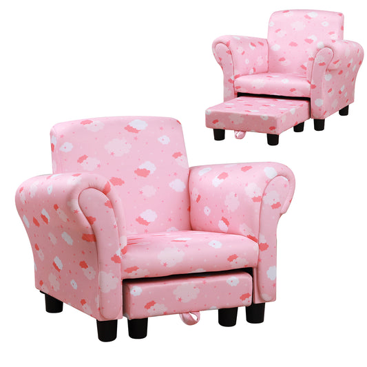 Photo of HOMCOM Toddler Chair Children's Armchairs Wood Frame w/ Footrest Anti-Slip Legs High Back Arms for Bedroom Playroom Cute Cloud Star Pink in Pink colour on a white background