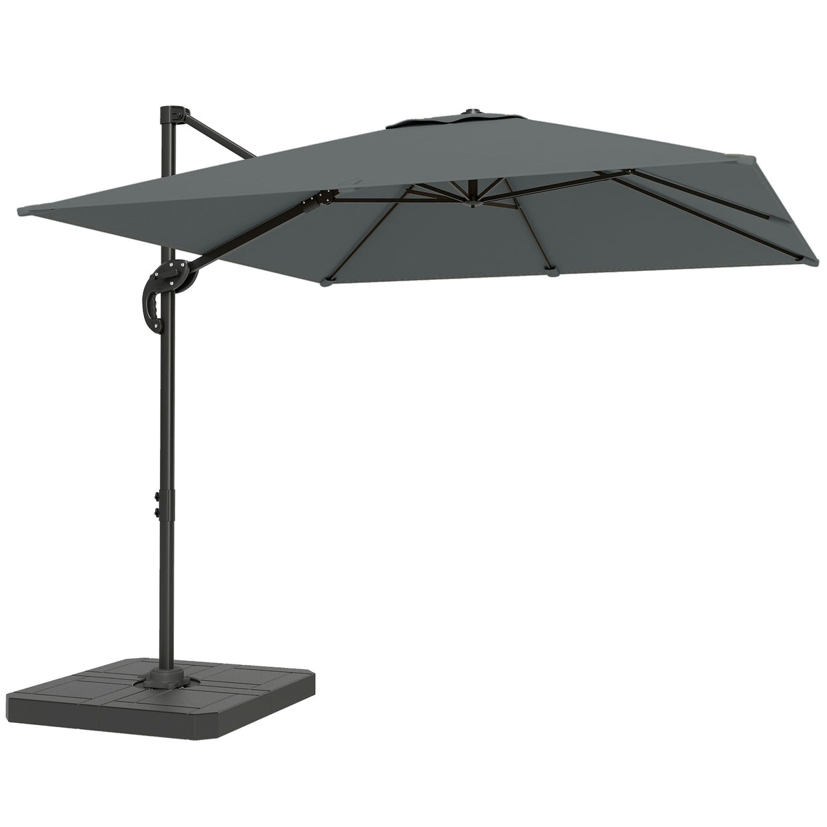 Photo of Outsunny 2.4 x 2.4m Cantilever Parasol with Umbrella Weights, UPF50+ Offset Outdoor Umbrella w/ Easy Tilt Adjustment, Dark Grey in Grey colour on a white background