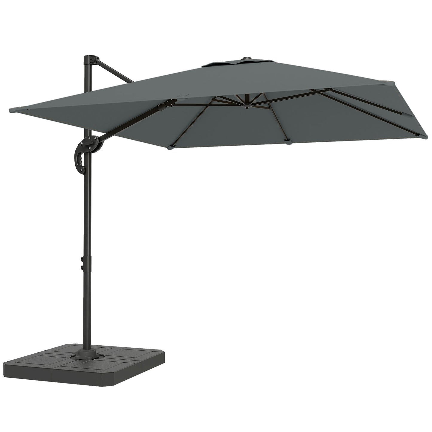 Photo of Outsunny 2.4 x 2.4m Cantilever Parasol with Umbrella Weights, UPF50+ Offset Outdoor Umbrella w/ Easy Tilt Adjustment, Dark Grey in Grey colour on a white background