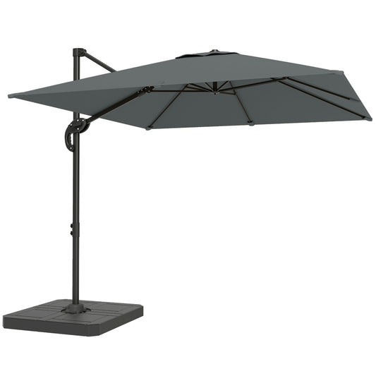 Photo of Outsunny 2.4 x 2.4m Cantilever Parasol with Umbrella Weights, UPF50+ Offset Outdoor Umbrella w/ Easy Tilt Adjustment, Dark Grey in Grey colour on a white background