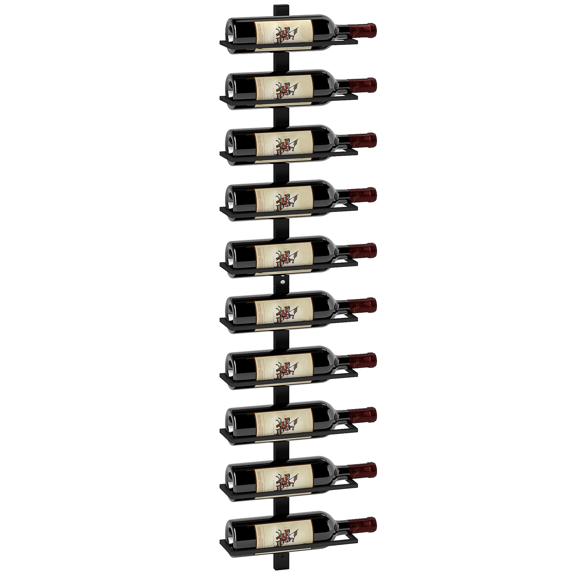 Photo of HOMCOM Wine Rack, Wall Mounted, 10 Tier Metal Wine Display Rack, Storage Holder for Kitchen, Dining Room, Bar, Cellar, Black in Black colour on a white background