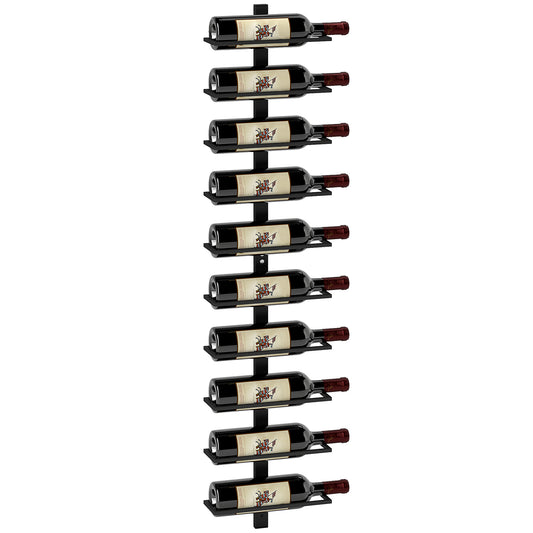 Photo of HOMCOM Wine Rack, Wall Mounted, 10 Tier Metal Wine Display Rack, Storage Holder for Kitchen, Dining Room, Bar, Cellar, Black in Black colour on a white background
