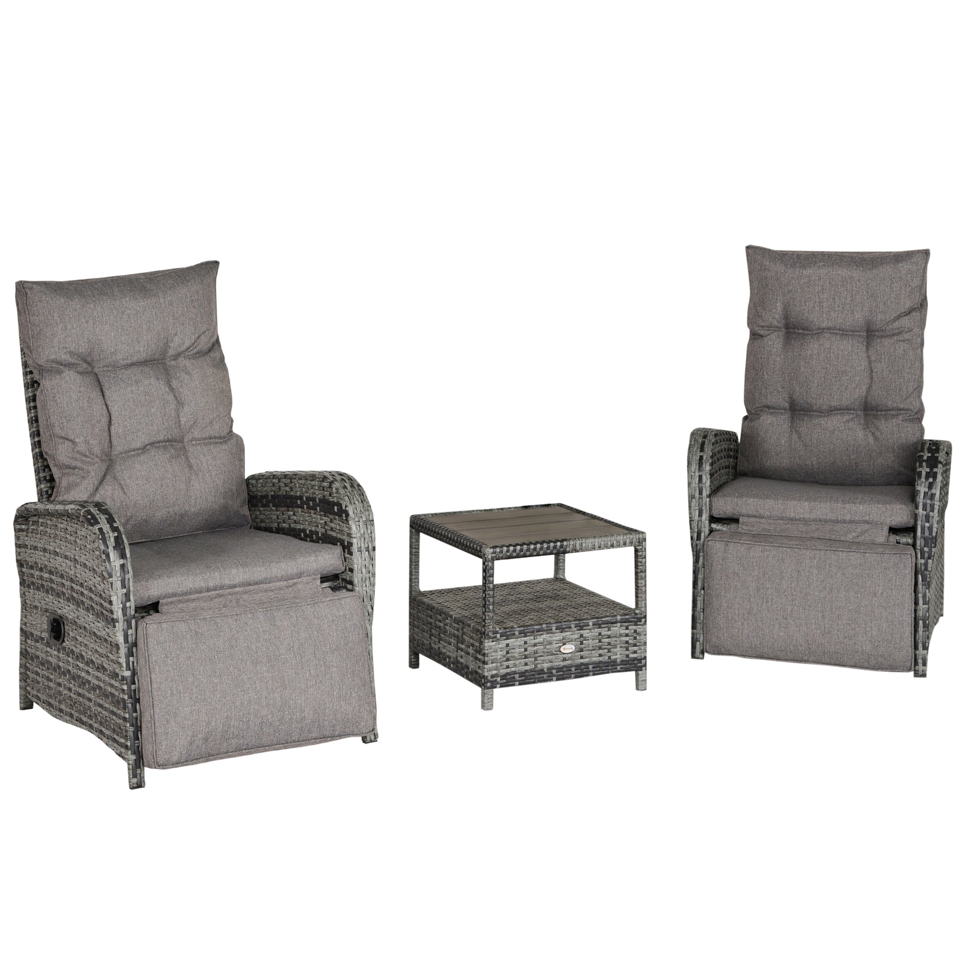 Photo of Outsunny 2 Seater Patio Wicker No installation Chaise Lounge Sofa Set with Fabric Cushion, Grey in Grey colour on a white background