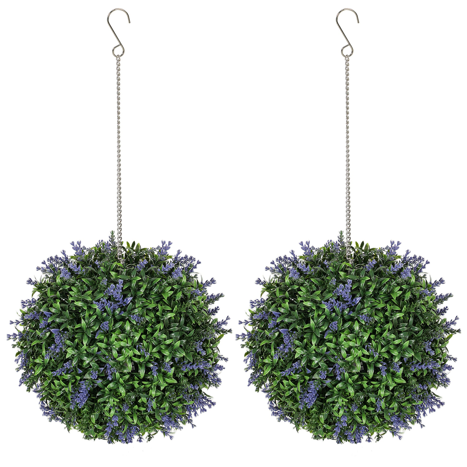 Photo of HOMCOM Set of 2 Artificial Plant Topiary Balls, UV-protected Fake Decorative Plants, Purple in Purple colour on a white background