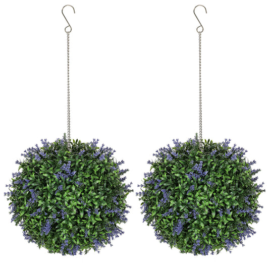 Photo of HOMCOM Set of 2 Artificial Plant Topiary Balls, UV-protected Fake Decorative Plants, Purple in Purple colour on a white background