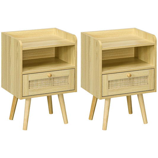Photo of HOMCOM Set of Two Rattan Weave Bedside Tables - Wood Effect in Effect colour on a white background