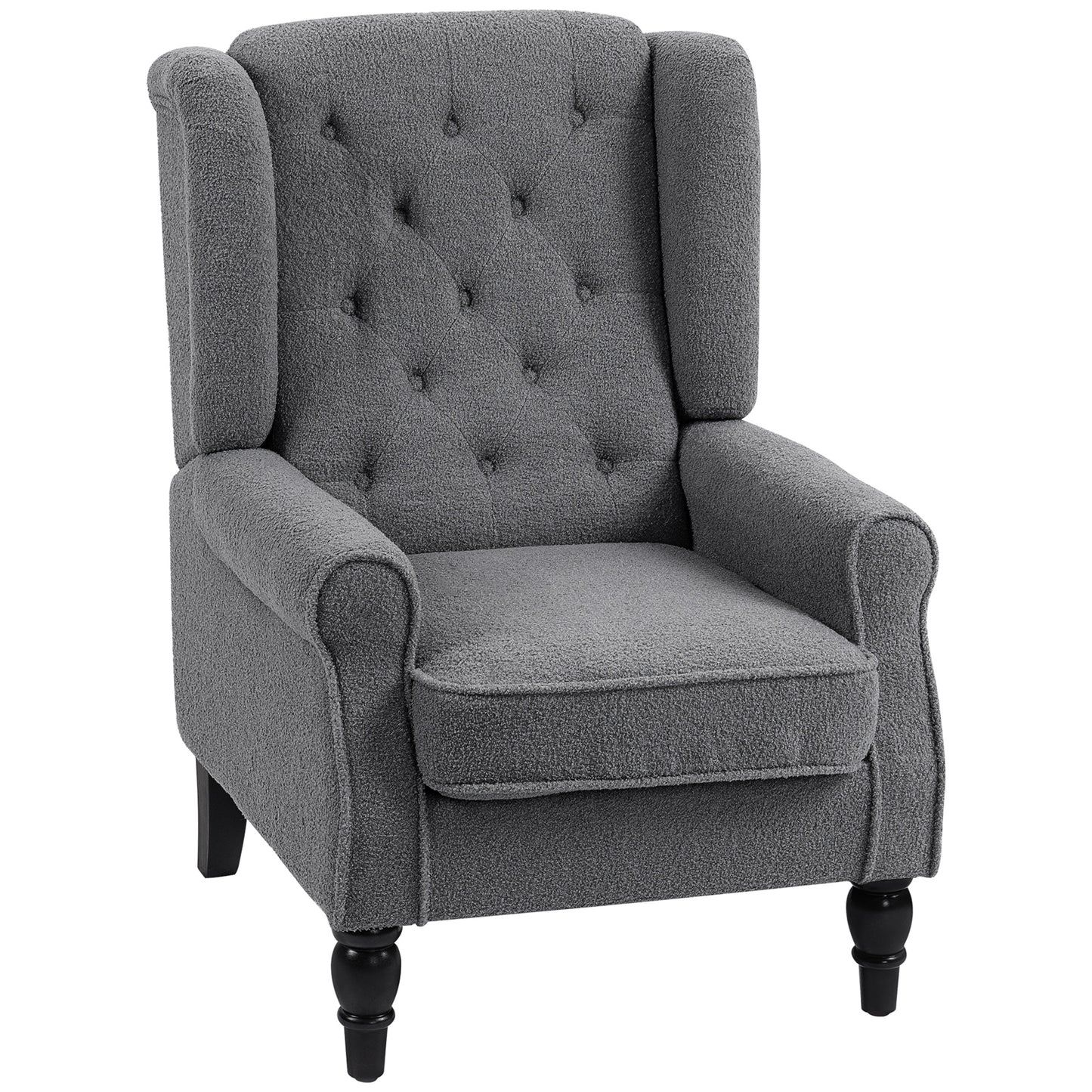 Photo of HOMCOM Teddy Fleece Retro Wingback Chair - Grey in Grey colour on a white background