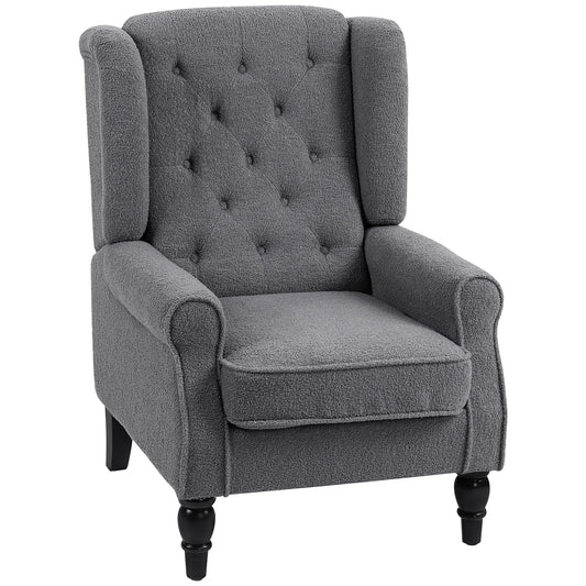 Photo of HOMCOM Teddy Fleece Retro Wingback Chair - Grey in Grey colour on a white background