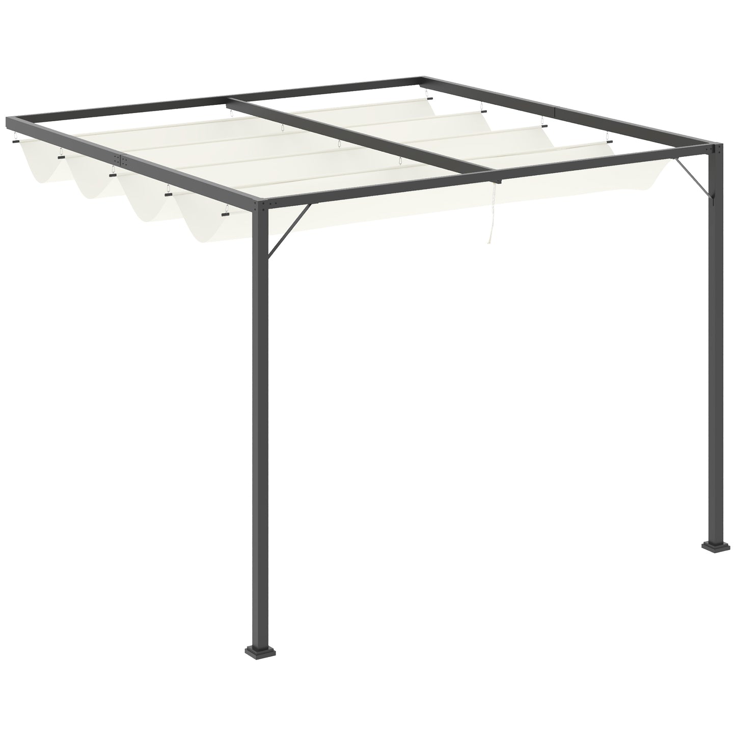 Photo of Outsunny 3 x 3(m) Outdoor Lean To Pergola Retractable Canopy Wall Mounted Gazebo Patio Shelter Sun Shade, Cream White in White colour on a white background