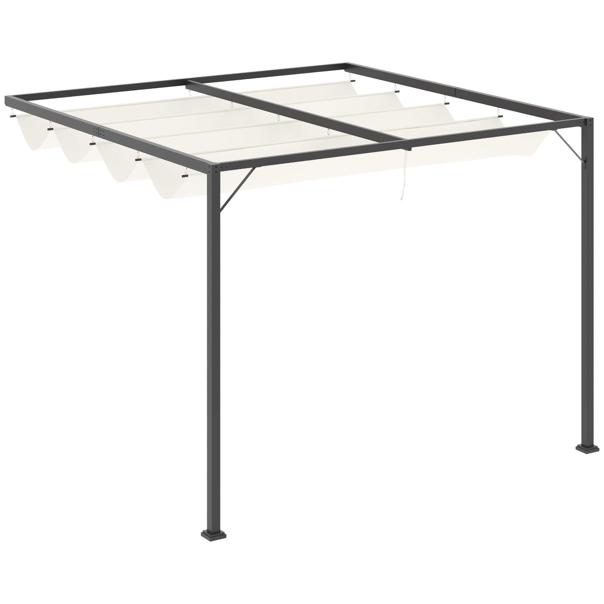 Photo of Outsunny 3 x 3(m) Outdoor Lean To Pergola Retractable Canopy Wall Mounted Gazebo Patio Shelter Sun Shade, Cream White in White colour on a white background