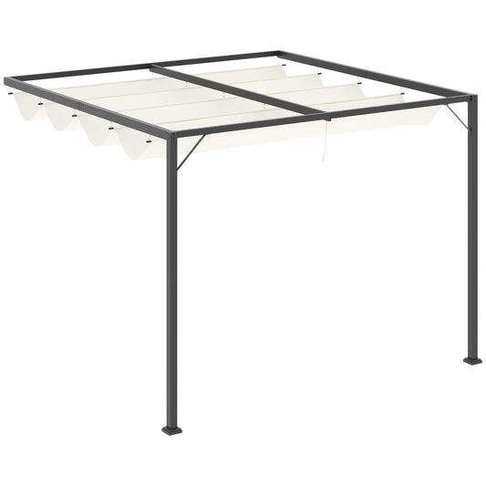 Photo of Outsunny 3 x 3(m) Outdoor Lean To Pergola Retractable Canopy Wall Mounted Gazebo Patio Shelter Sun Shade, Cream White in White colour on a white background