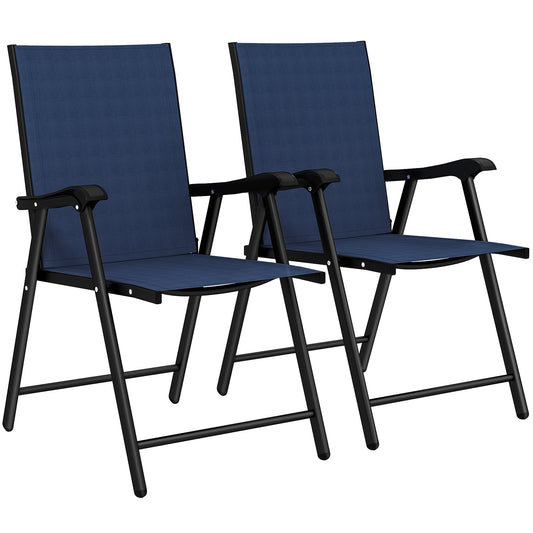 Photo of Outsunny Folding Garden Chairs Set of 2, Foldable Garden Dining Chairs with High Back, Armrests, Texteline Seat, Navy Blue in Blue colour on a white background