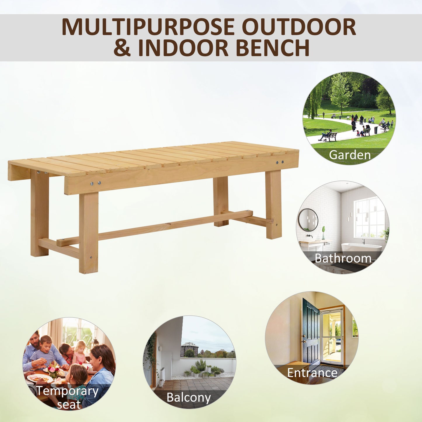 Outsunny Wooden Garden Benches, 2 Seater Outdoor Benches, Fir Wood Backless Patio Loveseat with Slatted Seat for Park, 110 x 38 x 35 cm, 3 Pieces, Natural Wood Finish