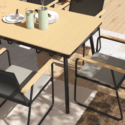 Outsunny dining table with light wood-look composite top, black frame and matching chair arms