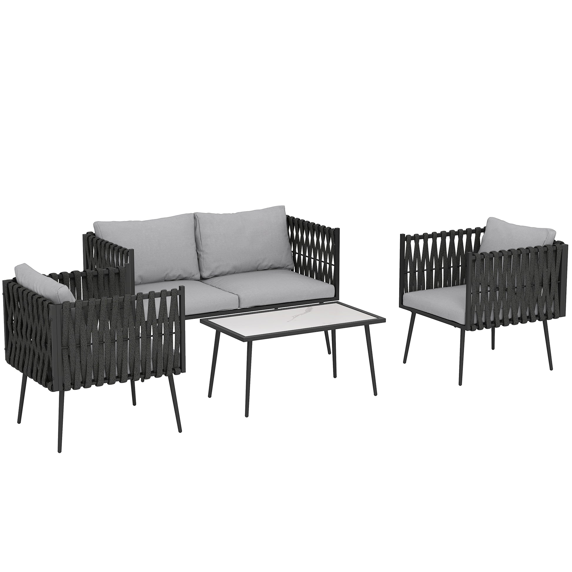 Photo of Outsunny 4-Piece Garden Furniture Set with Cushions - Light Grey in Grey colour on a white background