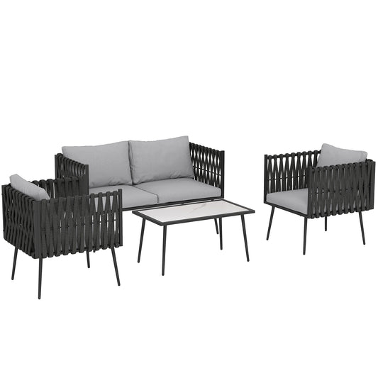 Photo of Outsunny 4-Piece Garden Furniture Set with Cushions - Light Grey in Grey colour on a white background