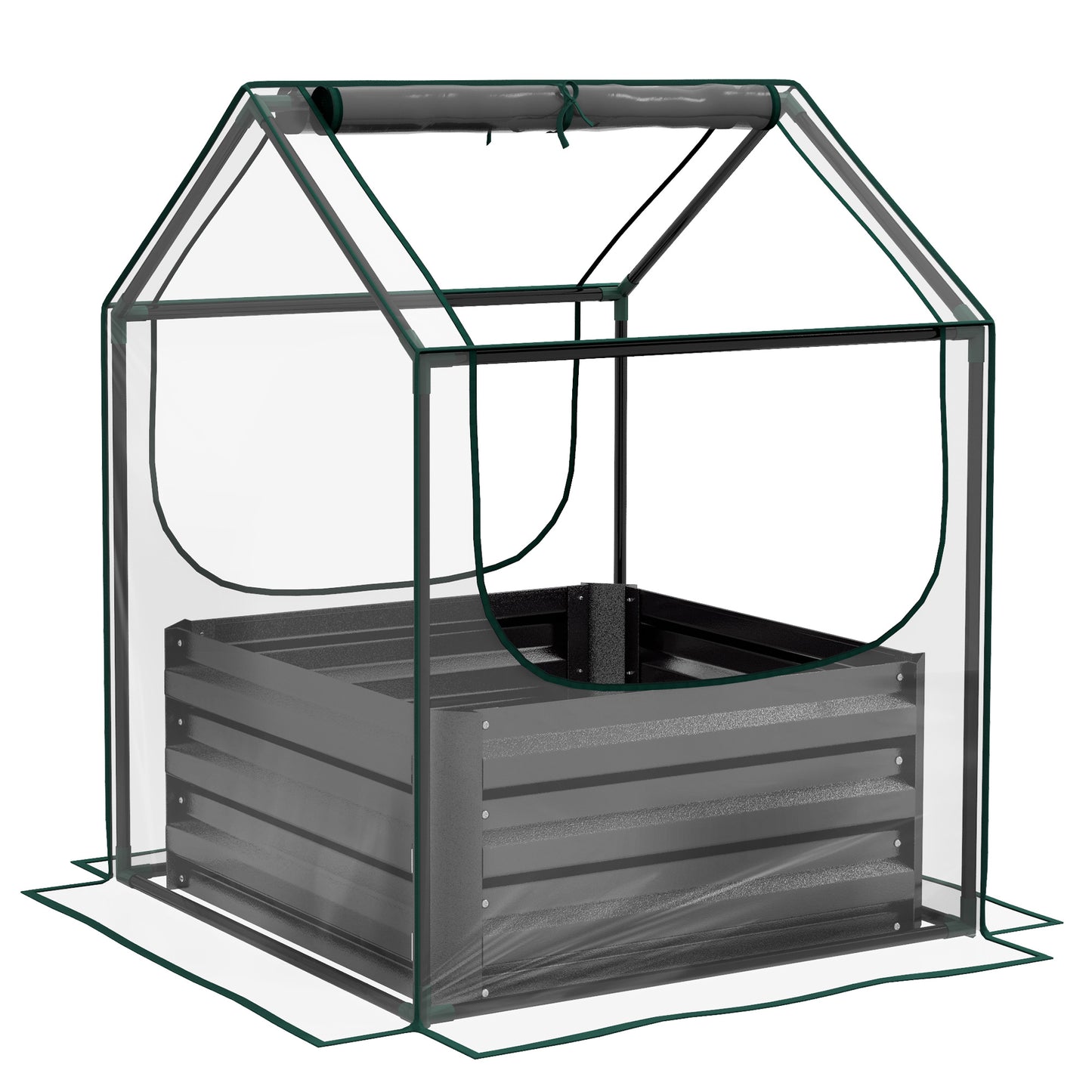 Photo of Outsunny 61 x 61cm Garden Planter Bed, with Cover - Grey in Grey colour on a white background