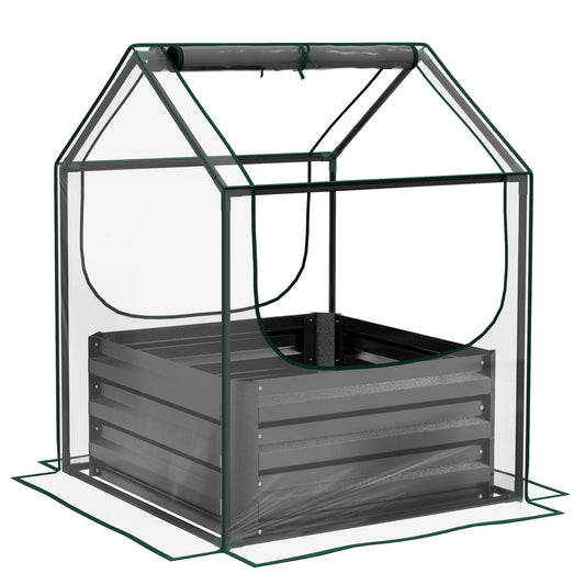 Photo of Outsunny 61 x 61cm Garden Planter Bed, with Cover - Grey in Grey colour on a white background