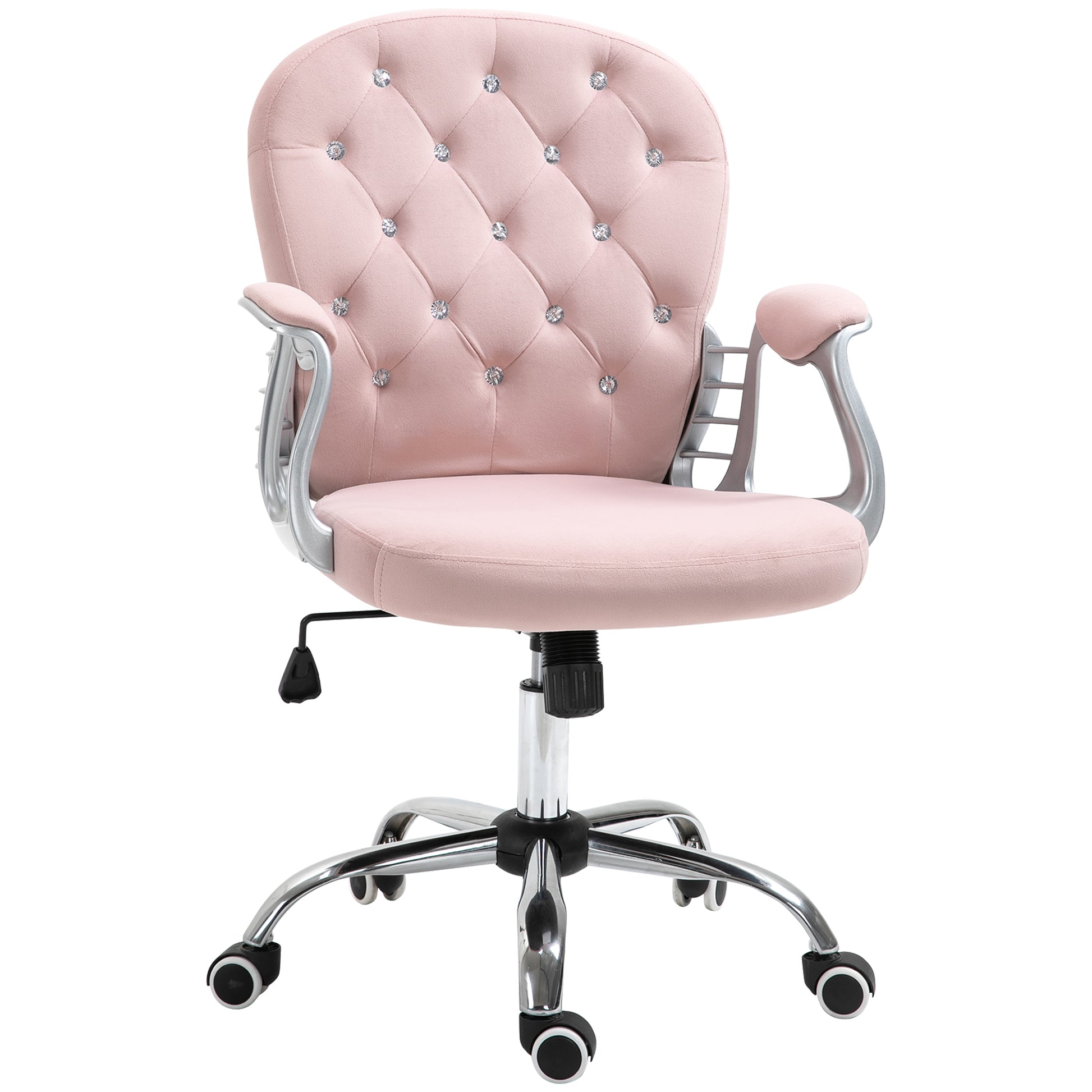 Photo of Vinsetto Office Chair, Swivel Desk Chair, Velvet Vanity Chair with Adjustable Height and Rolling Wheels for Home Work Study, Pink in Pink colour on a white background