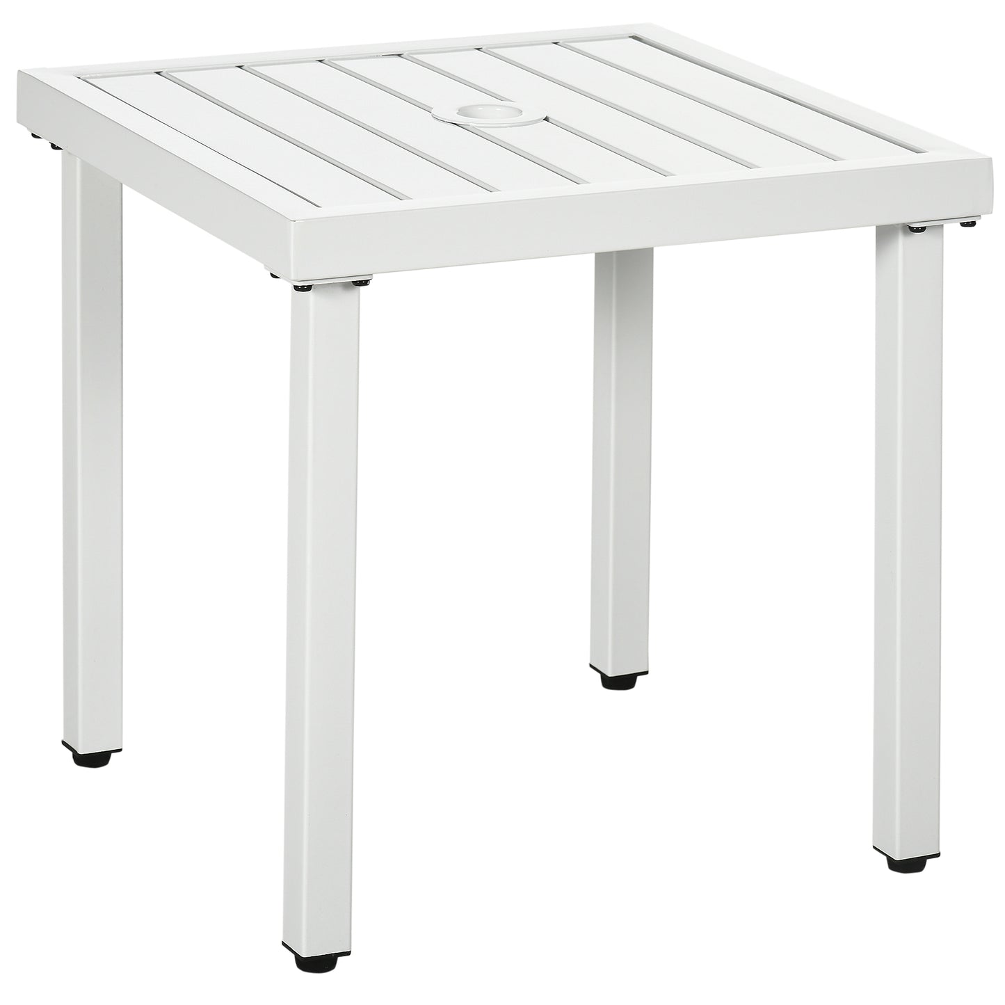 Photo of Outsunny Garden Side Table End Table Patio Coffee Table with Umbrella Hole, Steel Frame for Balcony, White in White colour on a white background