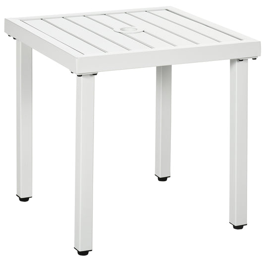 Photo of Outsunny Garden Side Table End Table Patio Coffee Table with Umbrella Hole, Steel Frame for Balcony, White in White colour on a white background