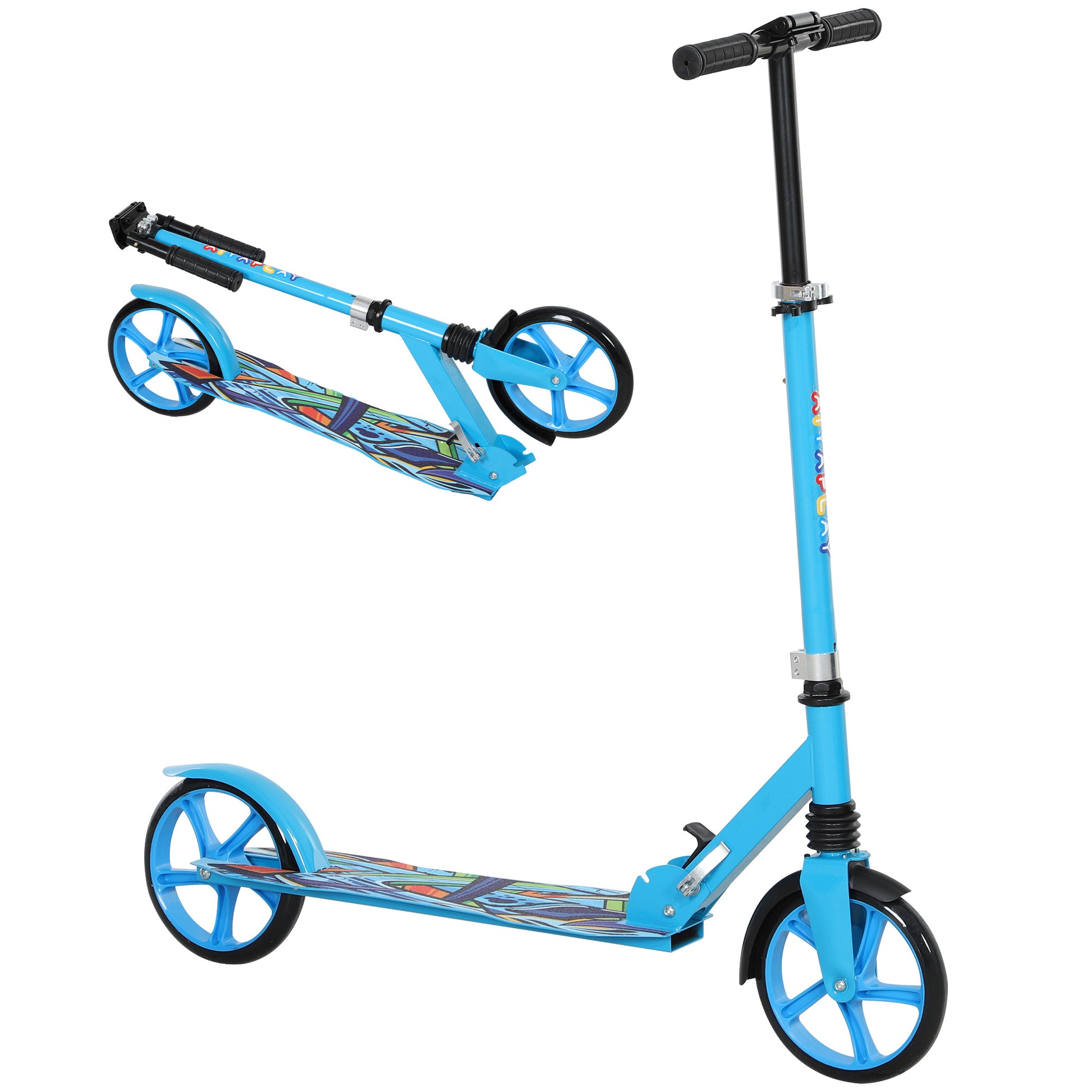 Photo of AIYAPLAY Foldable Kids Scooter with Adjustable Handlebar, 200mm Big Wheel, Rear Fender Brake, for Ages 6-12 Years, Blue in Blue colour on a white background