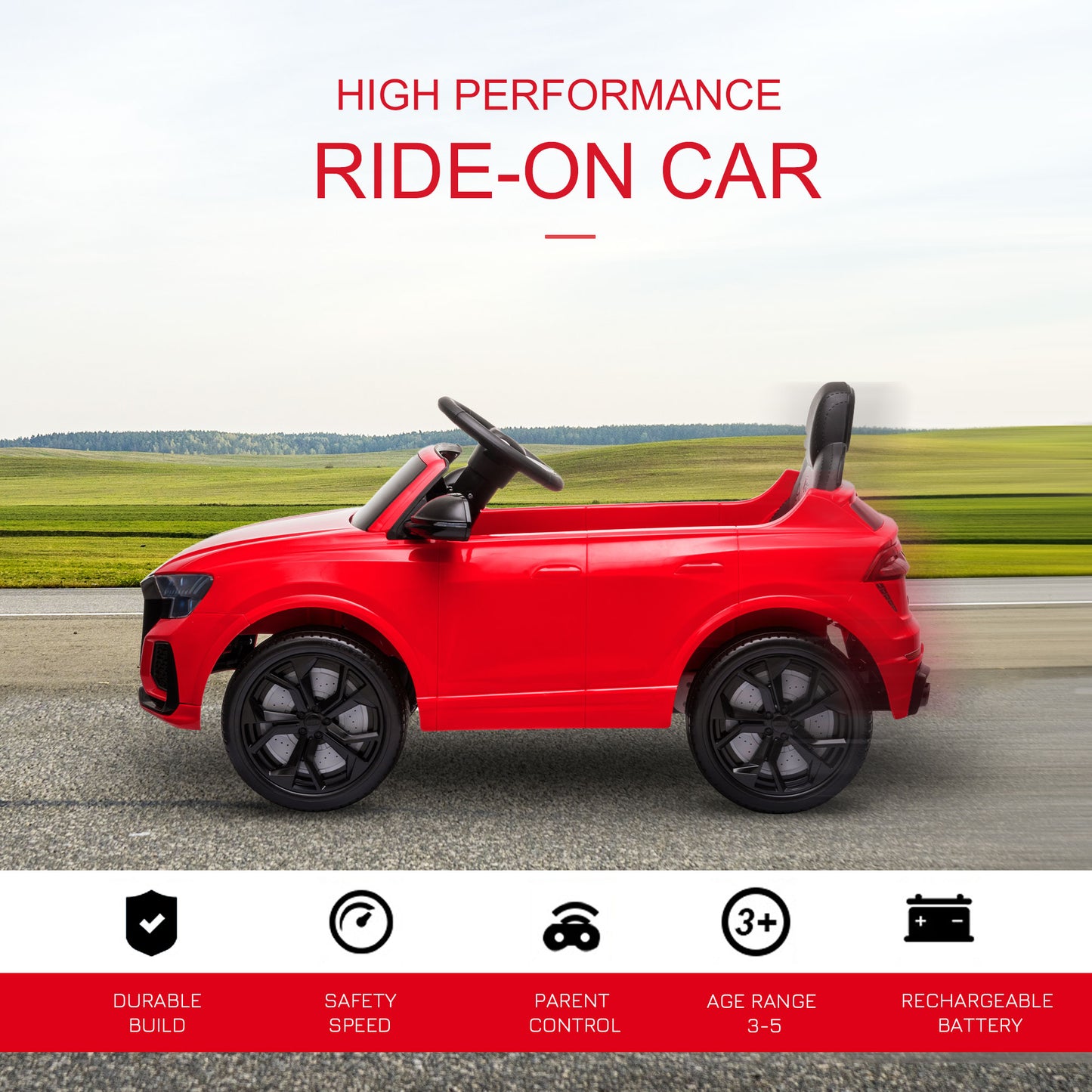 HOMCOM Audi RS Q8 Licensed Electric Car for Kids, 6V Kids' Electric Ride on with Remote Control, 7Ah Big Battery, Lights Bluetooth, Music USB, for 3-5 Years Old, Red