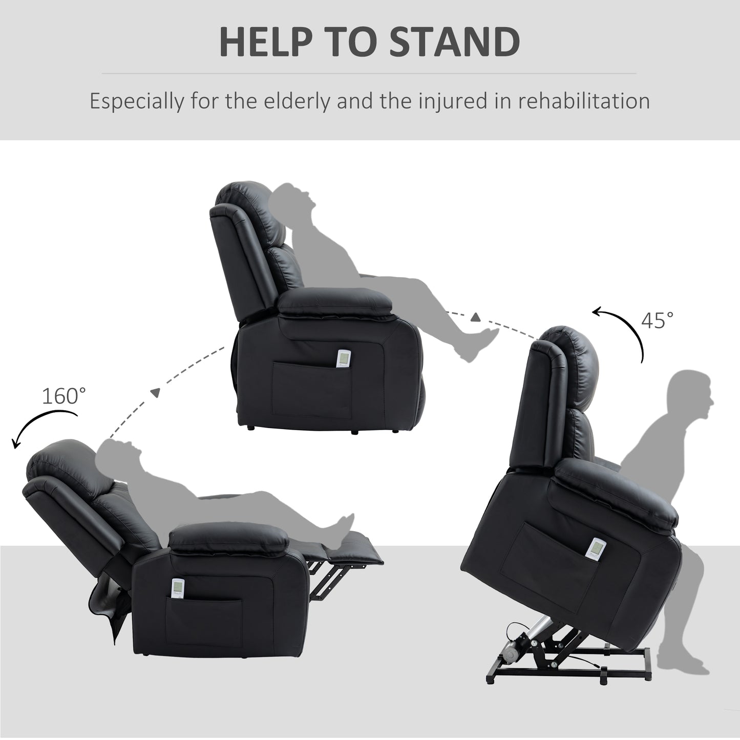 HOMCOM Riser and Recliner Chair with Vibration Massage, PU Leather Power Lift Chair for Elderly, Black
