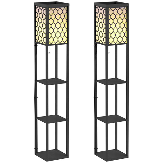 Photo of HOMCOM Three-Shelf Standing Lamps Set of 2 - Black in Black colour on a white background