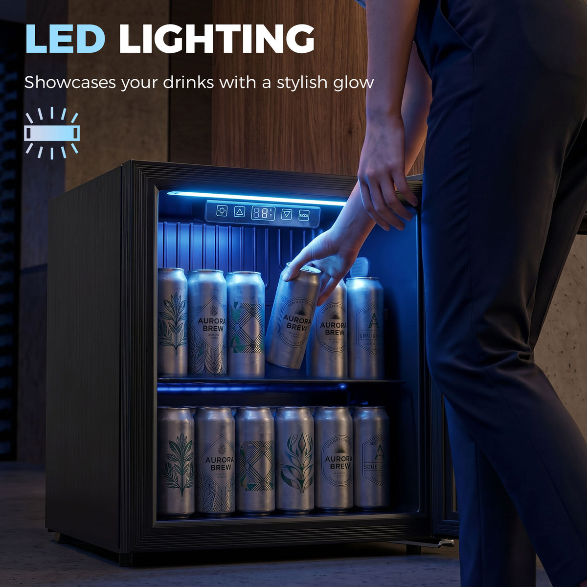 HOMCOM 50L Drinks Fridge, 48 Can Under Counter Freestanding Beer Fridge with LED Light