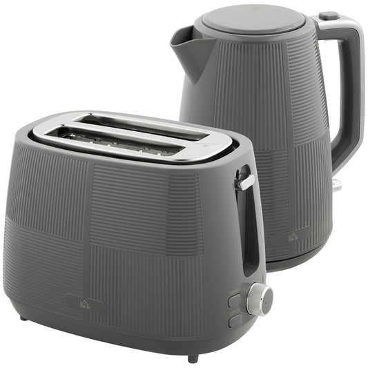 Photo of HOMCOM Kettle and Toaster Set, 1.7L 3000W Fast Boil Kettle & 2 Slice Toaster Kitchen Set with 7 Level Browning Controls, Defrost, Reheat, Boil-dry Protection, Grey in Grey colour on a white background