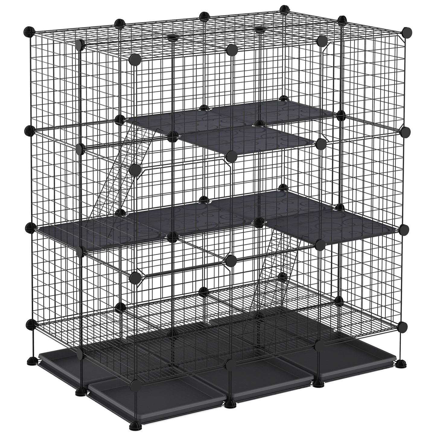 Photo of PawHut 3 Level DIY Pet Playpen Metal Small Animal Cage Rabbit Ferret Chinchillas Cage 4 Doors Bottom Trays Black in Black colour on a white background