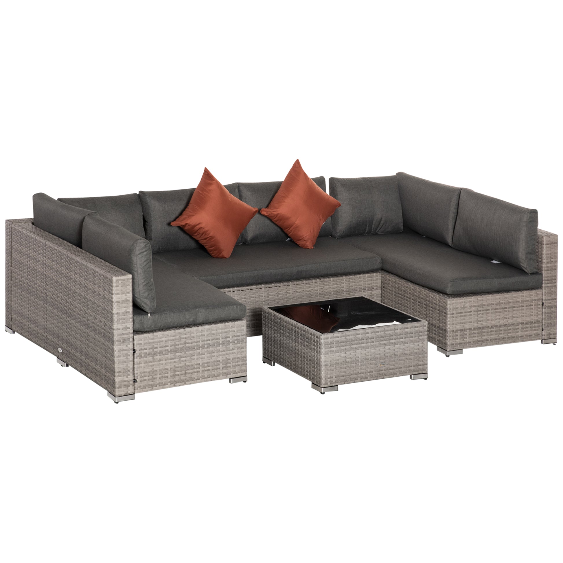 Photo of Outsunny Four-Piece Half-Square Rattan Sofa Set - Mixed Grey in Grey colour on a white background