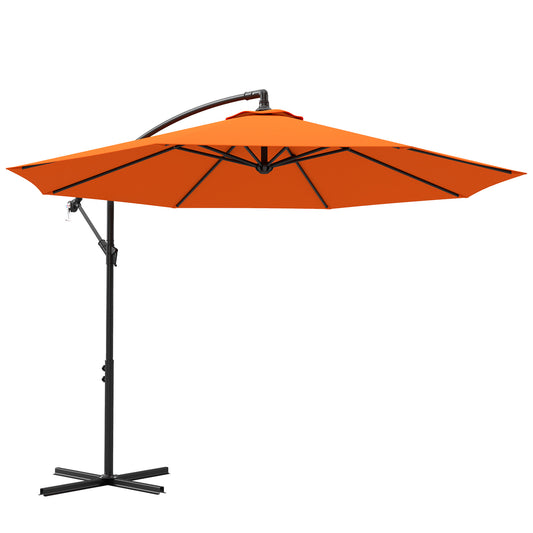 Photo of Outsunny 3m Garden Banana Parasol with Cross Base for Garden Family Use, Orange in Orange colour on a white background