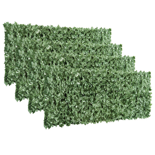 Photo of Outsunny 4-Piece Artificial Leaf Hedge Screen Privacy Fence Panel for Garden Outdoor Indoor Decor, Dark Green, 2.4M x 1M in 1M colour on a white background