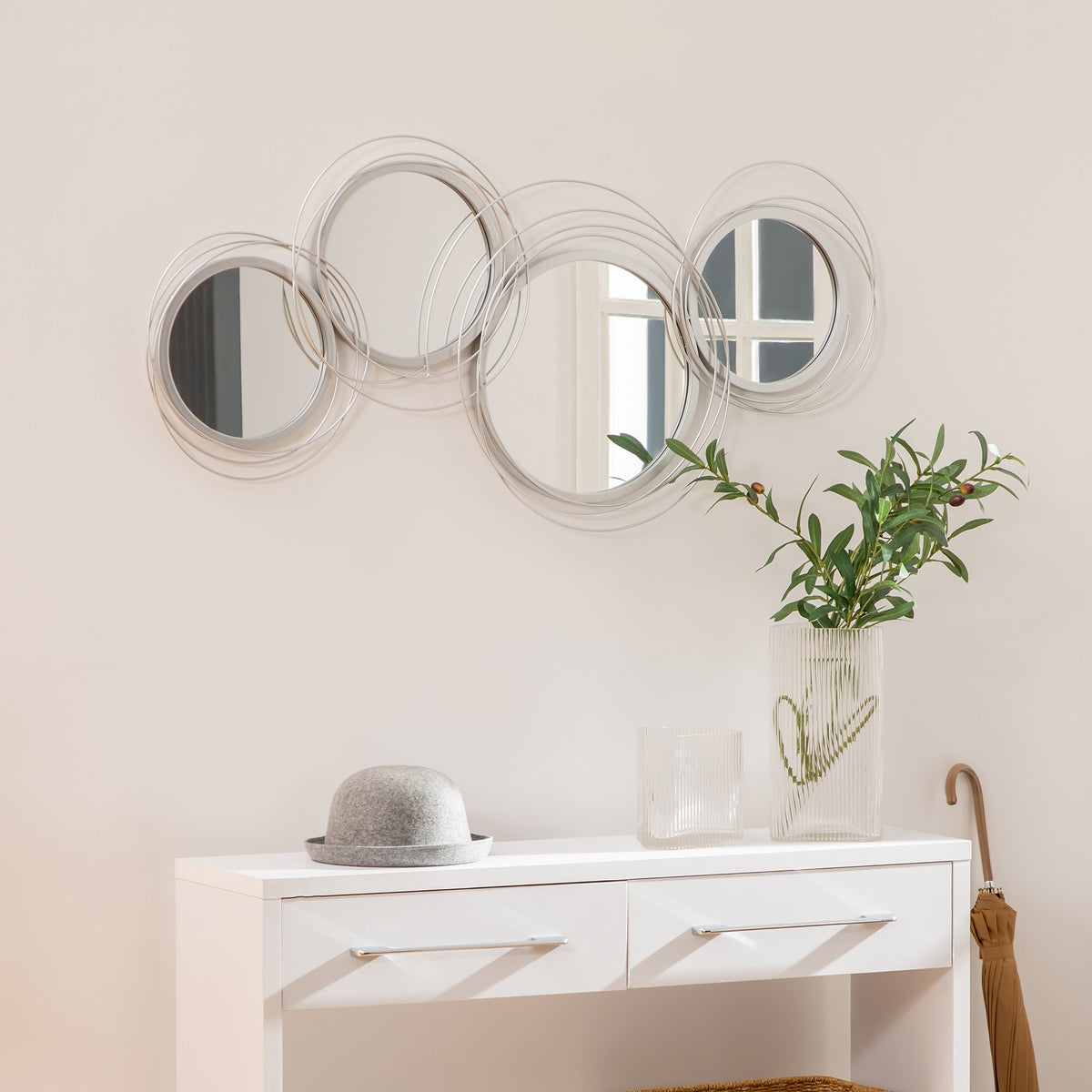 HOMCOM Metal Wall Art 107cm Modern Decorative Mirror Decor for Living Room Bedroom Dining Room, Silver