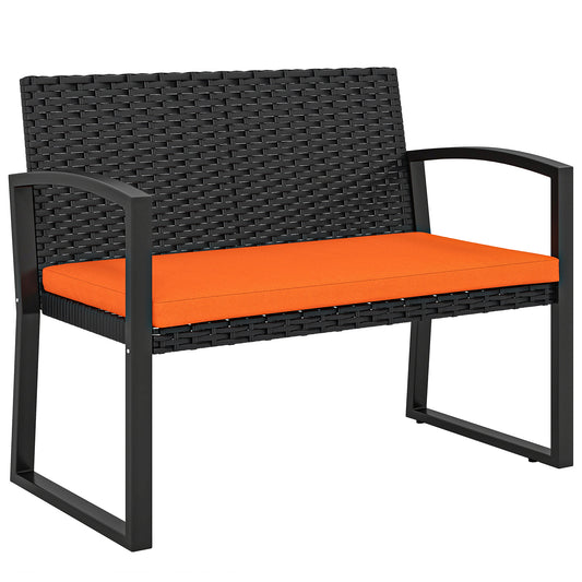 Photo of Outsunny Two-Seater Rattan Garden Bench - Orange in Orange colour on a white background