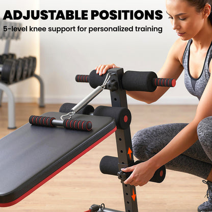 HOMCOM sit-up bench with adjustable padded knee supports and spring tensioner
