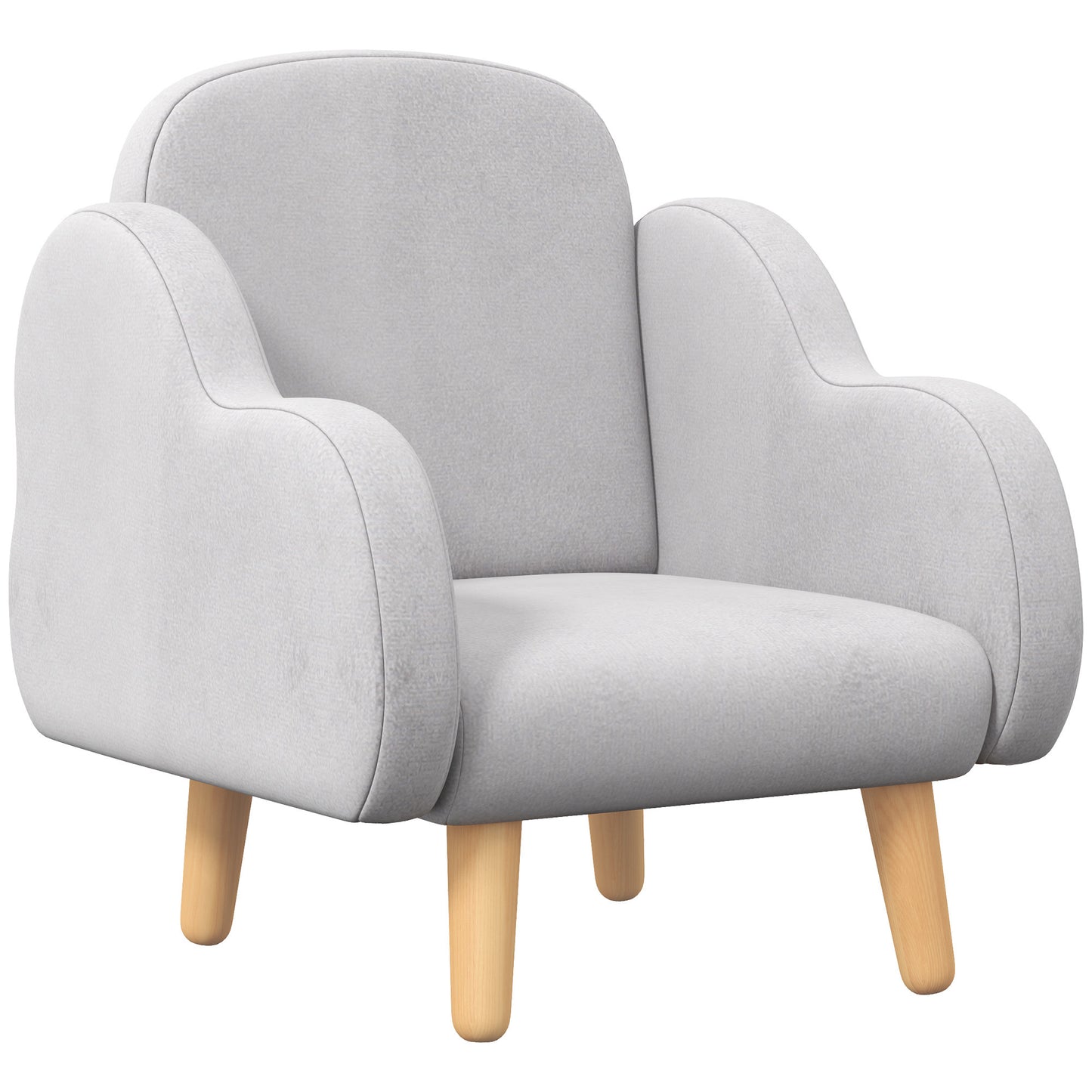 Photo of ZONEKIZ Kids Armchair Toddler Sofa Children Chair with Arm Rest, Wooden Frame, Velvet, PP Legs, Cloud Shape, for Ages 1.5-3 Years - Grey in Grey colour on a white background