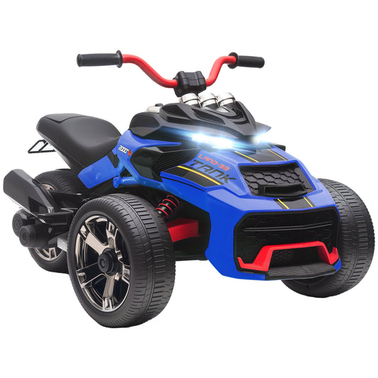 Photo of AIYAPLAY 12V Kids Electric Ride On Car with 3 Wheeler, MP3 Player, Horn, 2 Speeds, LED Lights for Boys & Girls Ages 3-8, Blue in Blue colour on a white background