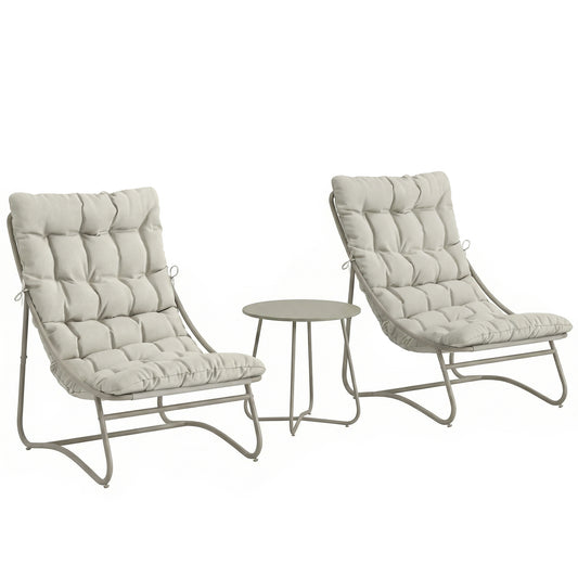 Photo of Outsunny 3 Piece Garden Bistro Set, Round Outdoor Bistro Table and Chairs Set for 2 with Texteline Seat and Cushions, Light Grey in Grey colour on a white background