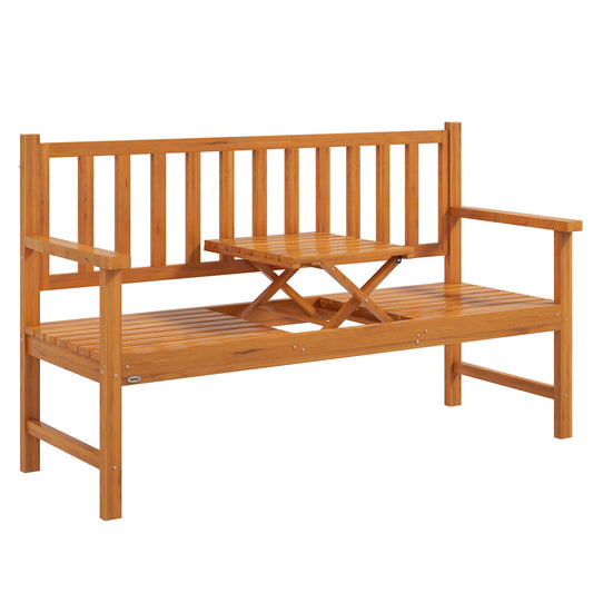 Photo of Outsunny Wooden Bench with Liftable Middle Table, Outdoor Bench, Patio Loveseat for Porch, Garden, Seats 2-3 People in People colour on a white background