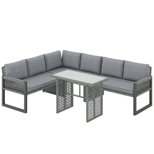 Photo of Outsunny 6 Seater Rattan Garden Furniture Set with 3 Loveseats, Table, Patio Rattan Furniture Corner Sofa Set, Grey in Grey colour on a white background