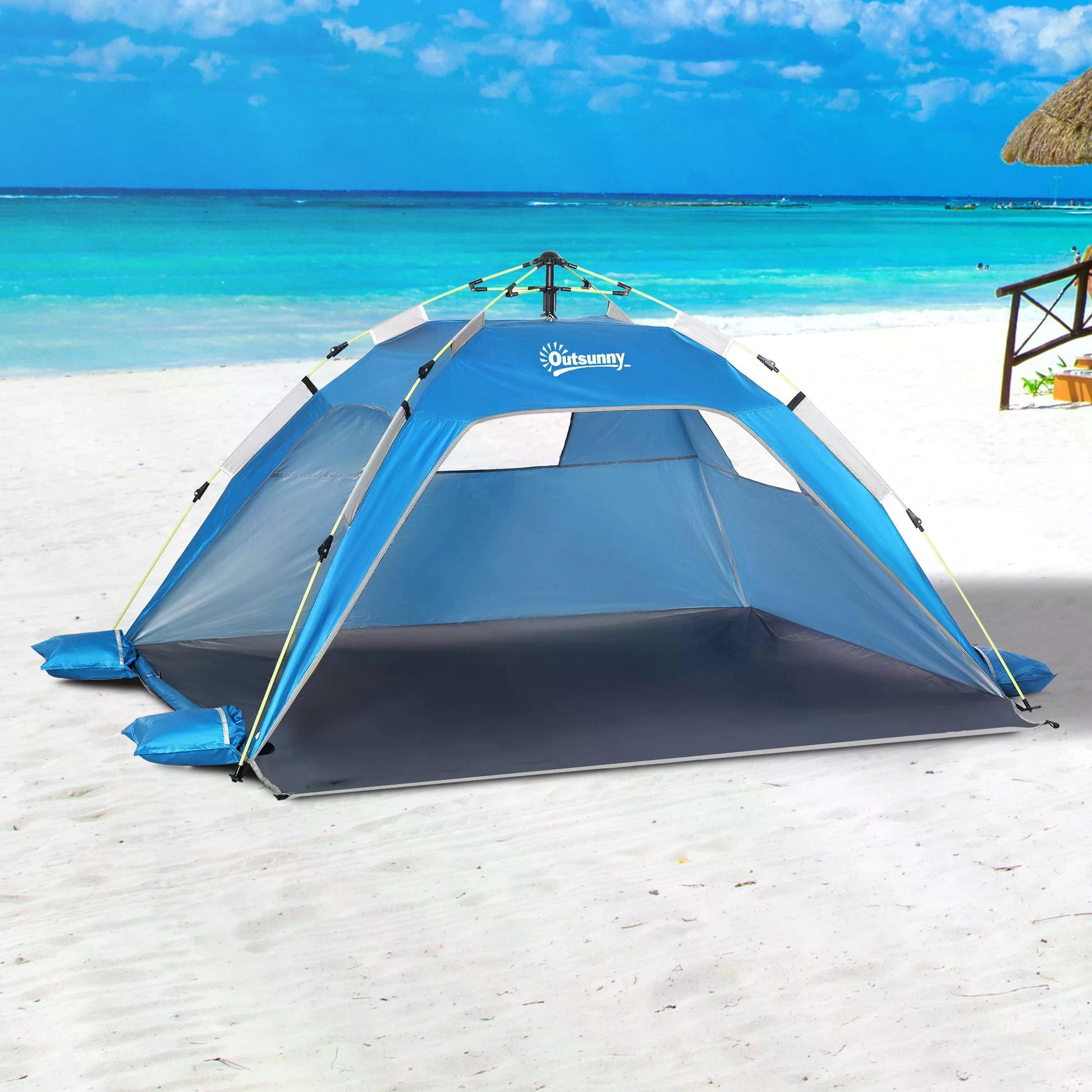Photo of Outsunny Beach Tent for 1-2 Person Pop-up Design with 2 Mesh Windows & 2 Doors Sky Blue in Blue colour on a white background
